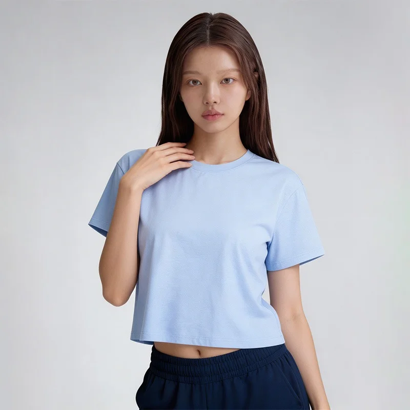 [2PACK] 비건 요가 세미 크롭티 숏